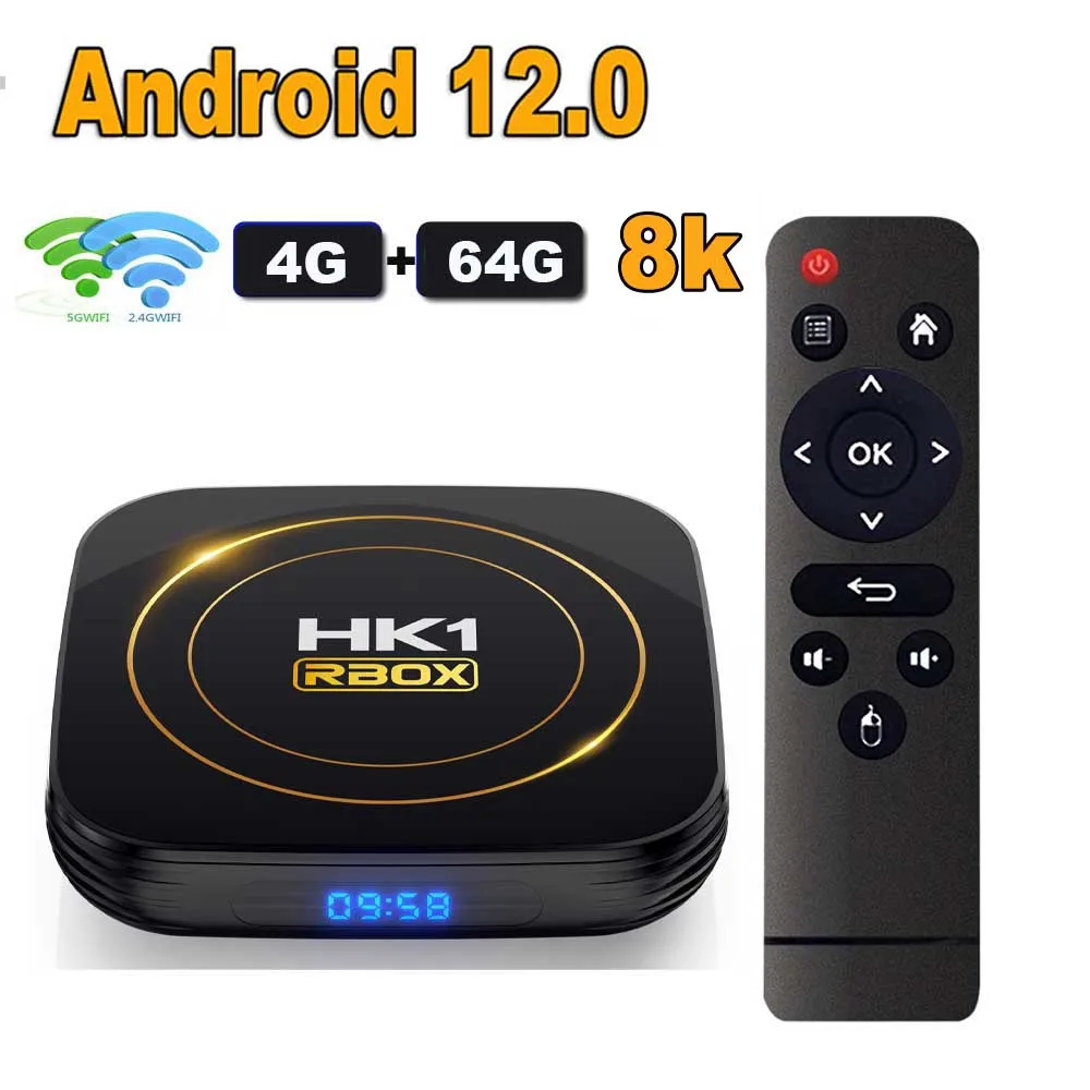 HK1 RBOX H8S Android 12.0 Allwinner H618 Quadcore 8K LAN 100M Dual Wifi 2.4G 5G BT4 RAM 2GB 4GB ROM 16GB 32GB 64GB Smart TV Box