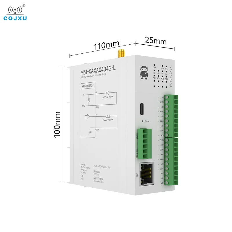 4AI+4AO LoRa 433 МГц Распределенный модуль дистанционного ввода-вывода COJXU M31-XAXA0404G-L Хост-модуль LoRa RJ45 RS485 30 дБм 10 км Поддержка Modbus