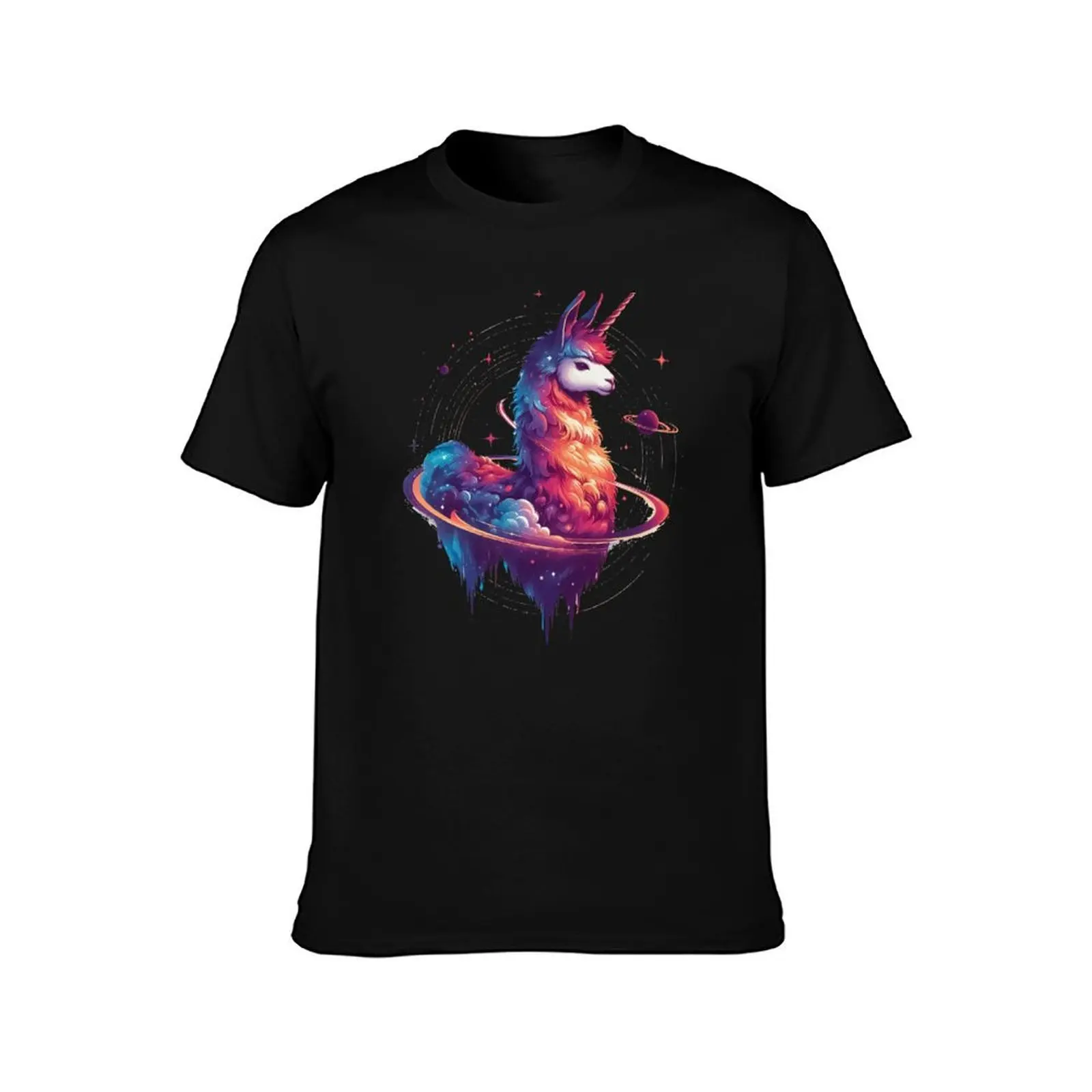 Trendy Doodle rainbow llamacorn unicorn llama T-Shirt Simple Casual Short Sleeve Cotton T-Shirt
