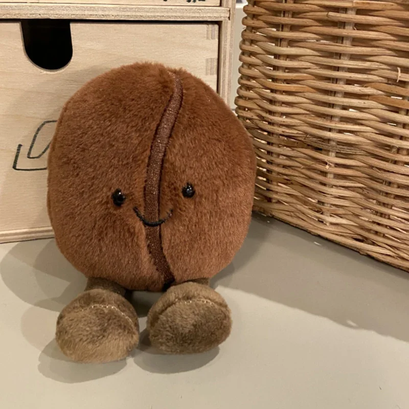 10/20cm Stuffed Brown Coffee Bean Plush Pillow Funny Food Cushion with Legs Smiling Face Plushie Home Office Decor Children Gift