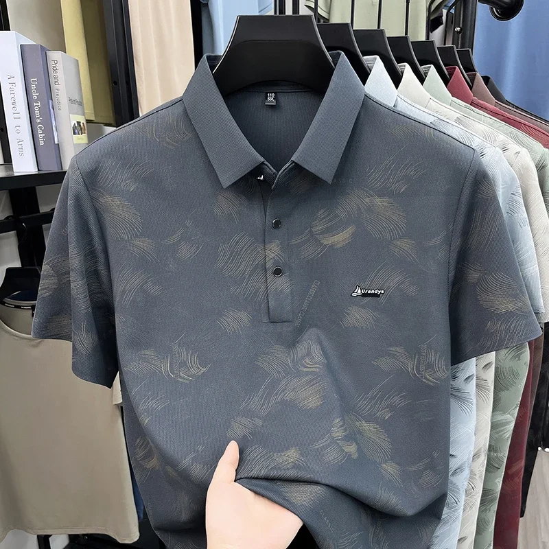 Quick Dry Breathable Fabric Male Printed Polo Half Button Placket Weekend Outdoor Walking Home Relax Daily Outfit
