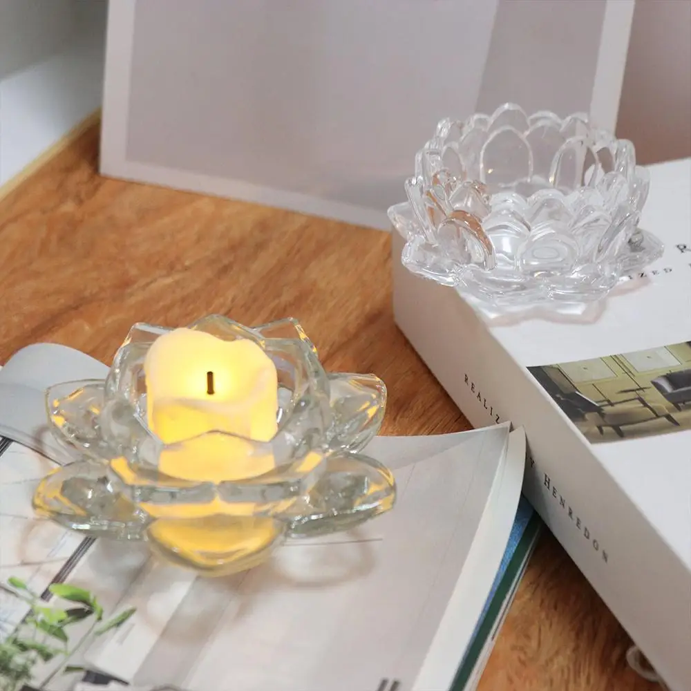 

2Pcs Romantic Ins Lotus Candle Holders Light-catching Durable Lotus Glass Candlestick Transparent Flower Candlestick Stand Party