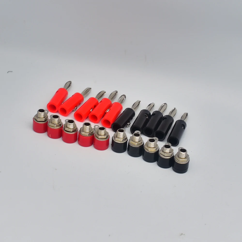 10Pair Silver 4mm Banana Plug Male and Female 4mm Banana Jack Panel Mount Banana Socket Terminal Connector Adapter Red Black