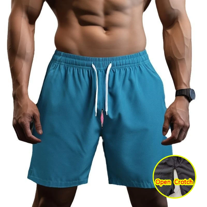 

Man Open crotch Short Pants with Hidden Zippers Outdoor Expose Trousers Crotchless Panties Beach Quick Take Off Couple Pants
