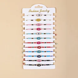 12Pcs/Lot Blue Eyes Fatima Hand Alloy Charm Bracelet Set Beads Braided Rope Adjustable Bracelet For Women Men Jewelry Gifts