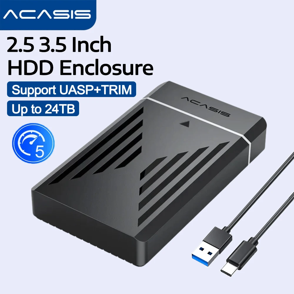 

Внешний корпус для жестких дисков ACASIS "2.5/3.5" SATA USB3.0 с выключателем питания/DC 12V.2A, 5Gbps, для дисков 2.5 и 3.5 SATA, до 24 ТБ, для Windows