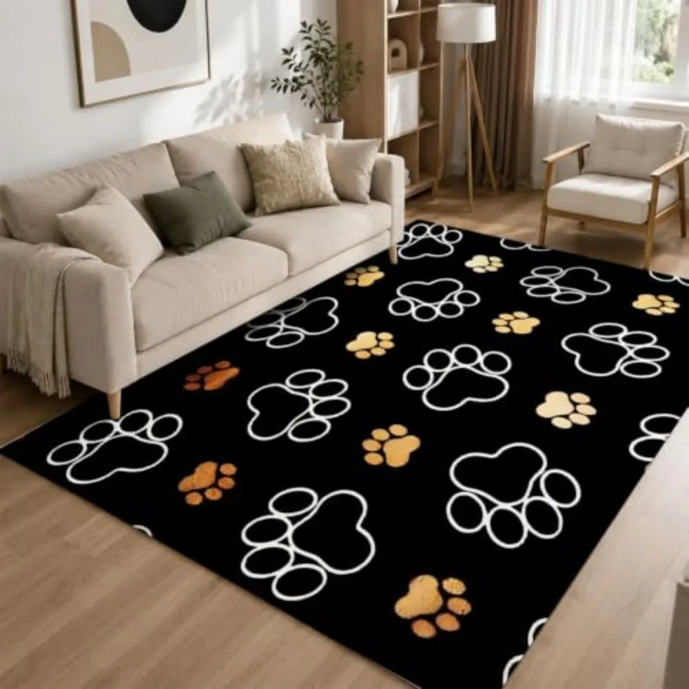 Living Room Rug Giant Monochrome Mascot Silhouette Textured Trunk Layout Mist Dust Splatters Effect Solid Black Backdrop Floor