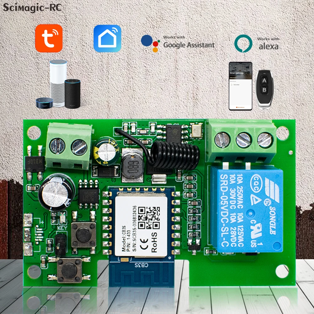 1 /4 Way Tuya WIFI Smart Garage Gate Electric Door Access Motor Switch,DC 12V 24V 32V Pulse Relay Module,RF433 Remote