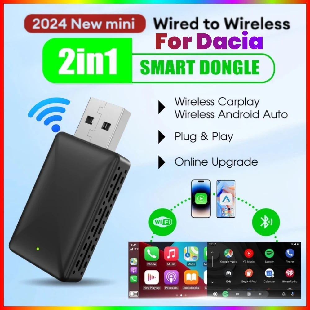 Wireless Carplay Adapter Android Auto WiFi Fast Connect Smart Dongle 2in1 For Dacia Sandero Sandero Stepway Jogger Logan MCV