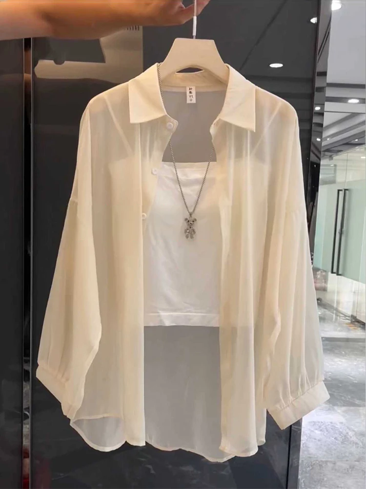 Translucent Ice Silk Sun Protection Shirt Women's Summer New Style Chiffon Transparent Breathable Cover up Cardigan Shirt Jacket