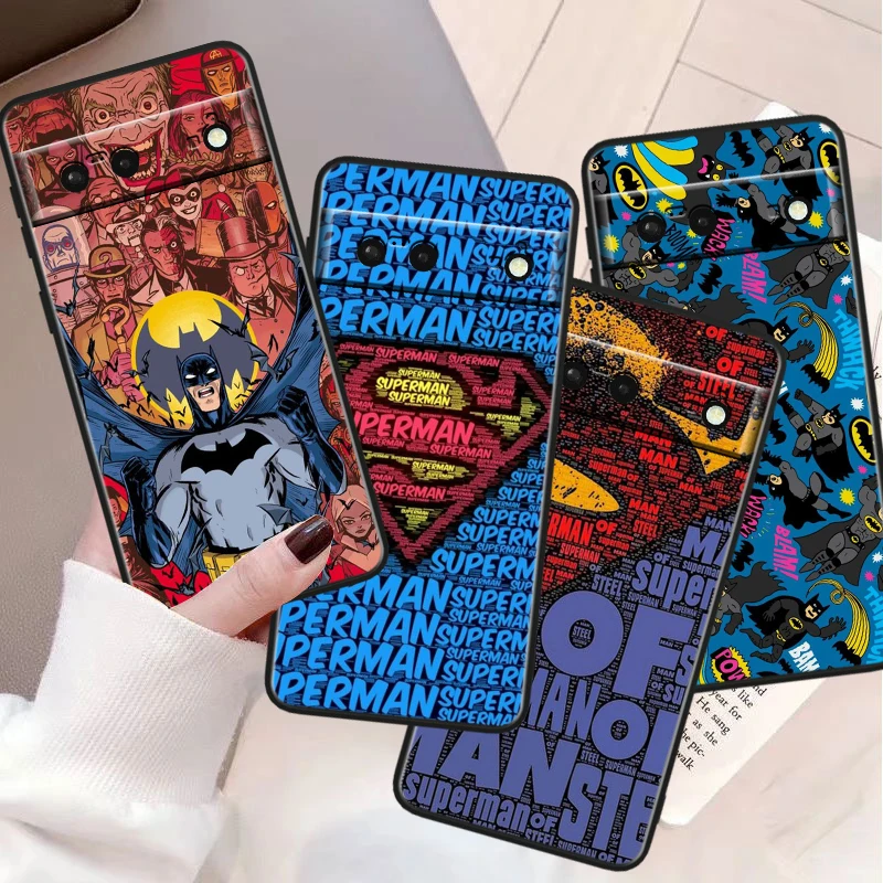 Superman Batman For Google Pixel 8 7A 6A 5A 5 4 4A XL Pro 5G Black Soft Shockproof Phone Case