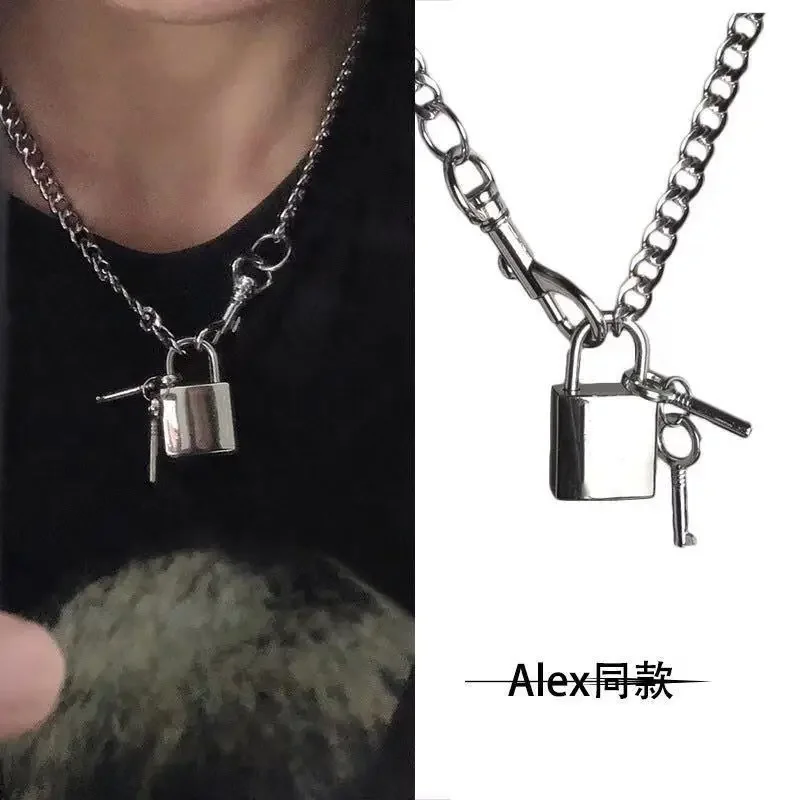 

New internet celebrity Alex same lock key necklace pendant original street hip-hop couple accessories clavicle chain trend