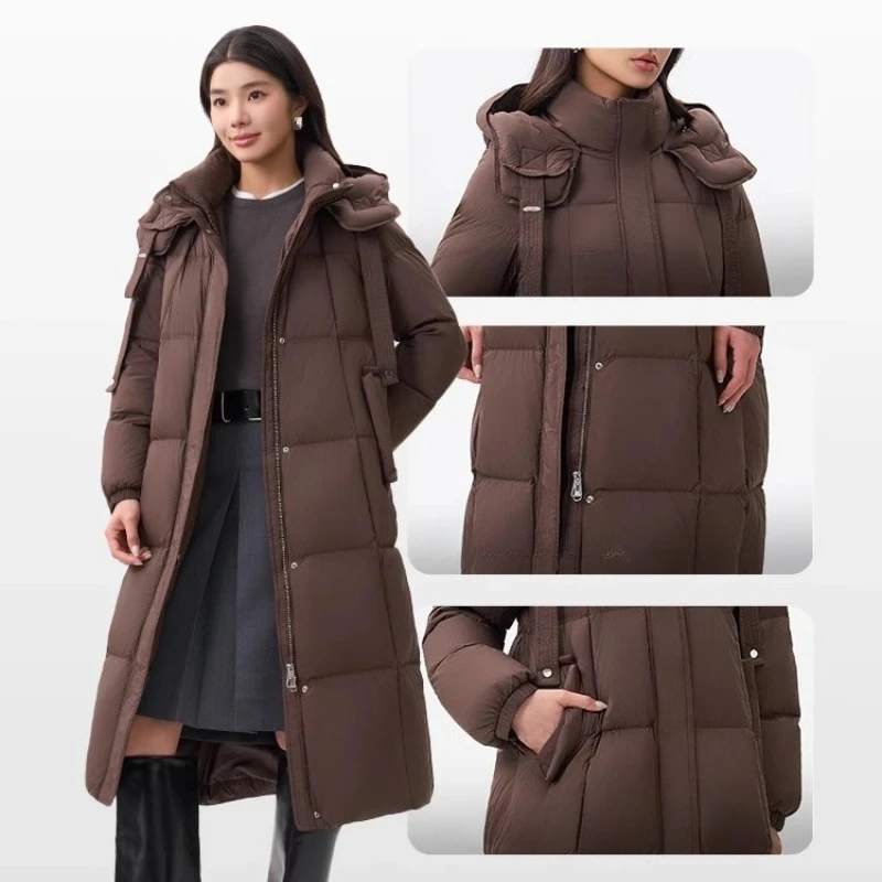 Chericom ロング レディース ウィンター ダウンジャケット 2025 冬新作 フード付き ヘビーウェイト ダウンコート ソリッド Hライン カジュアル レディース コート Y309168Y