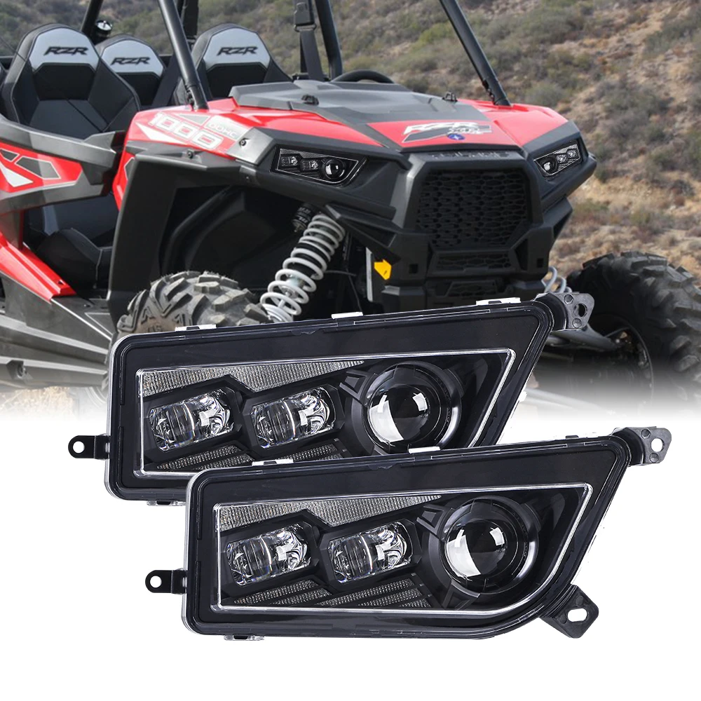 أجزاء وملحقات Atv Utv سطوع فائق 120 واط LED لمبة المصباح H4 H/l شعاع مع عيون الملاك DRL لـ Polaris RZR 1000 14-16 #4
