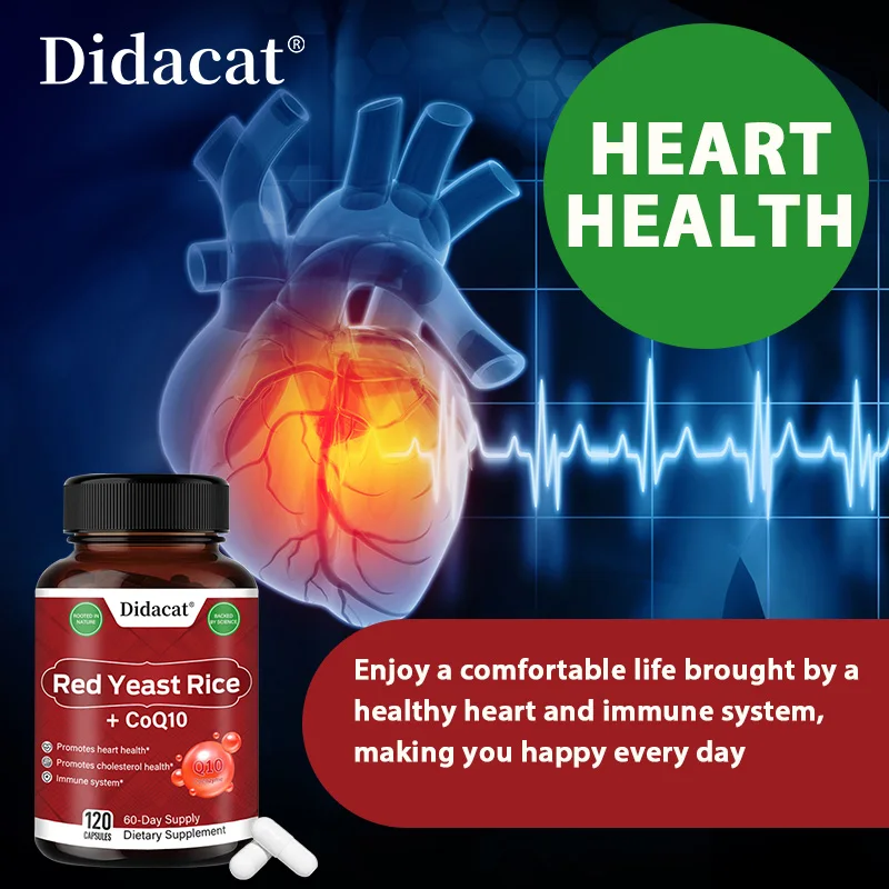 Arroz com fermento vermelho + coenzima Q10 - Antioxidante, protege a saúde do coração, ilumina o tom da pele, promove a saúde cerebral, aumenta a energia