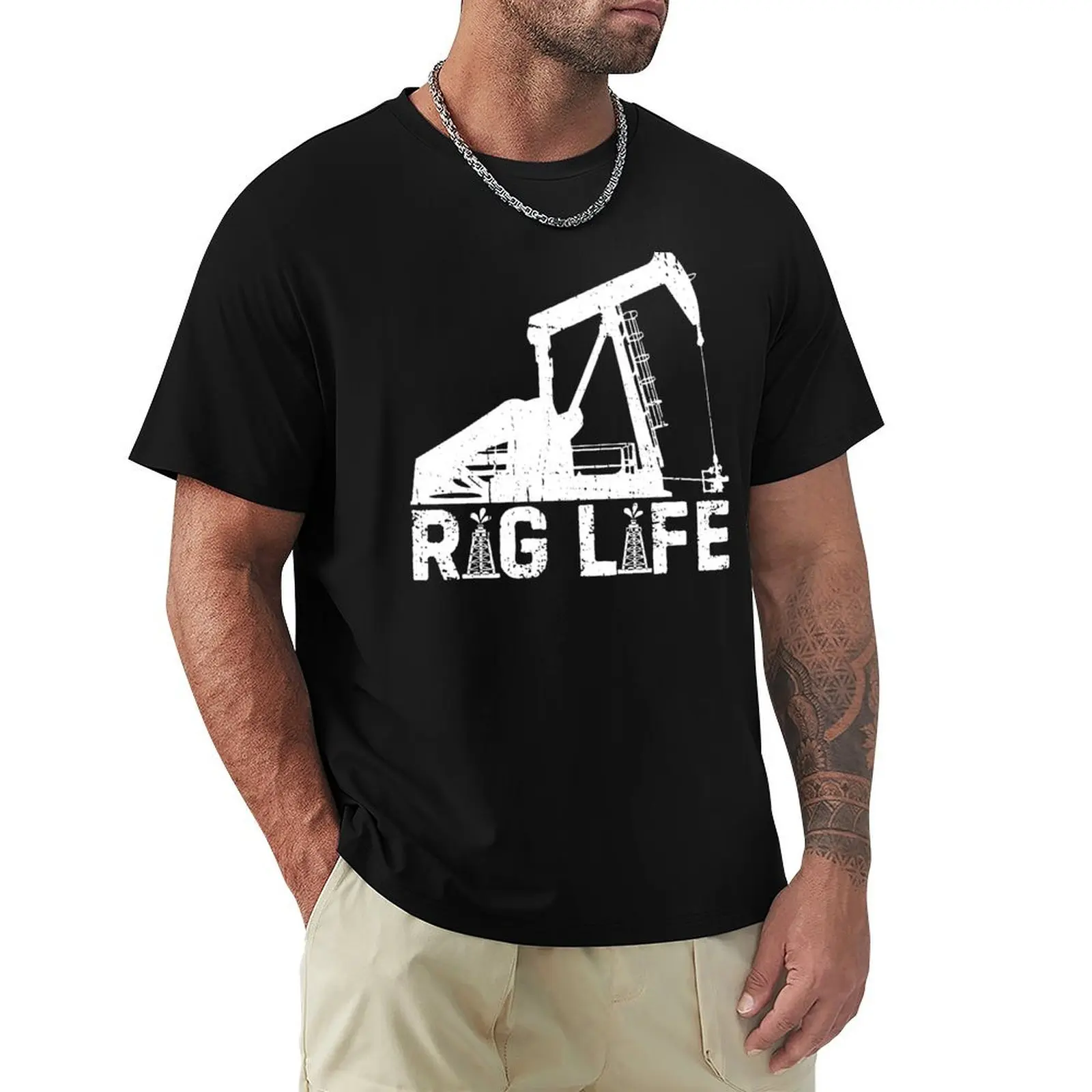 Funny Rig Life Oil Drilling Roughnecks Oilfield Worker Man T-Shirt Simple Casual Short Sleeve Cotton T-Shirt