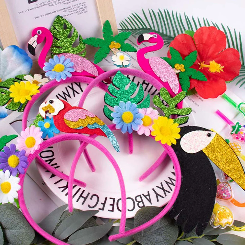Diadema de flamenco de verano, aros para el pelo, recuerdos de fiesta Tropical, suministros para fiesta en la playa hawaiana Aloha, decoraciones para fiesta de cumpleaños