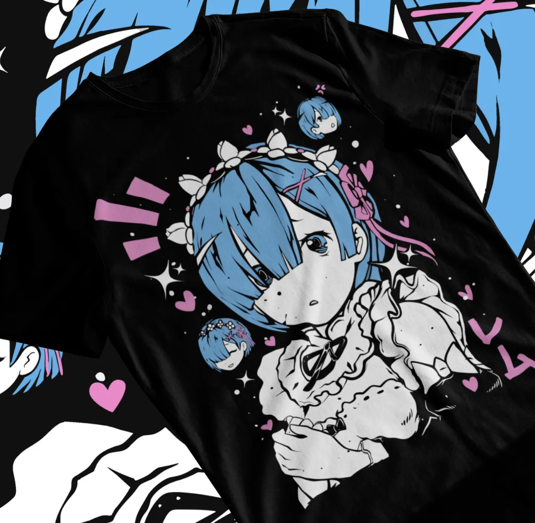 

Rem Re Zero T-Shirt,Cute Re Zero Ram,,Japanese Manga Graphic Soft Tee