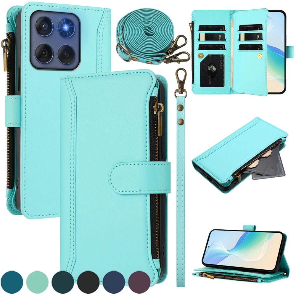 

Кожаный чехол на молнии с 9 картами для Motorola Edge 70 5G 2025 Wallet Funda для Motorola Moto X70 Air Case Edge 70 Cover