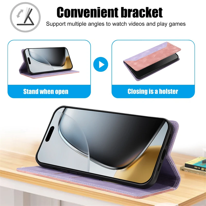 Color-blocking Magnetic Leather Wallet Card Slot Phone Case for Google Pixel 10 Pro XL 9 9A 8 8A 7 7A 6 6A Flip Stand Cover Etui #5