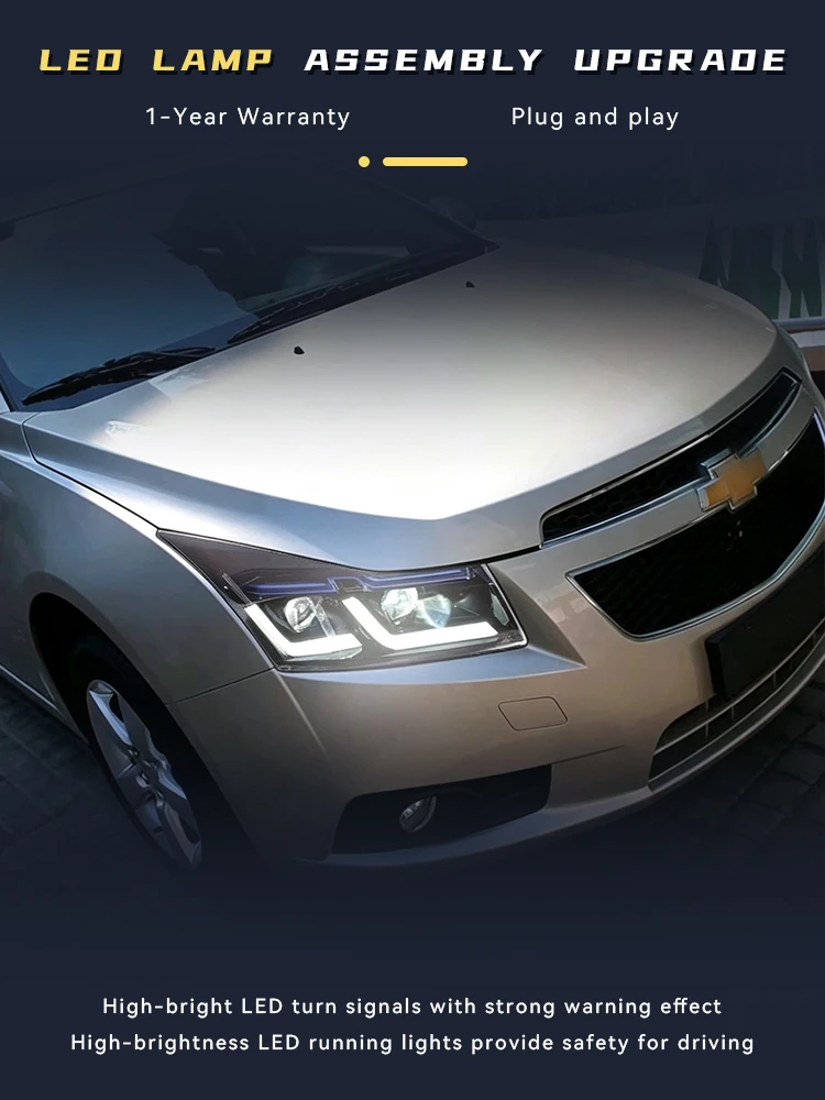 Car Styling For Chevrolet Cruze 2009-2014 DRL Headlight Plug And Play Highlight LED Bulbs Projector Lens Auto Front Lamp Tools