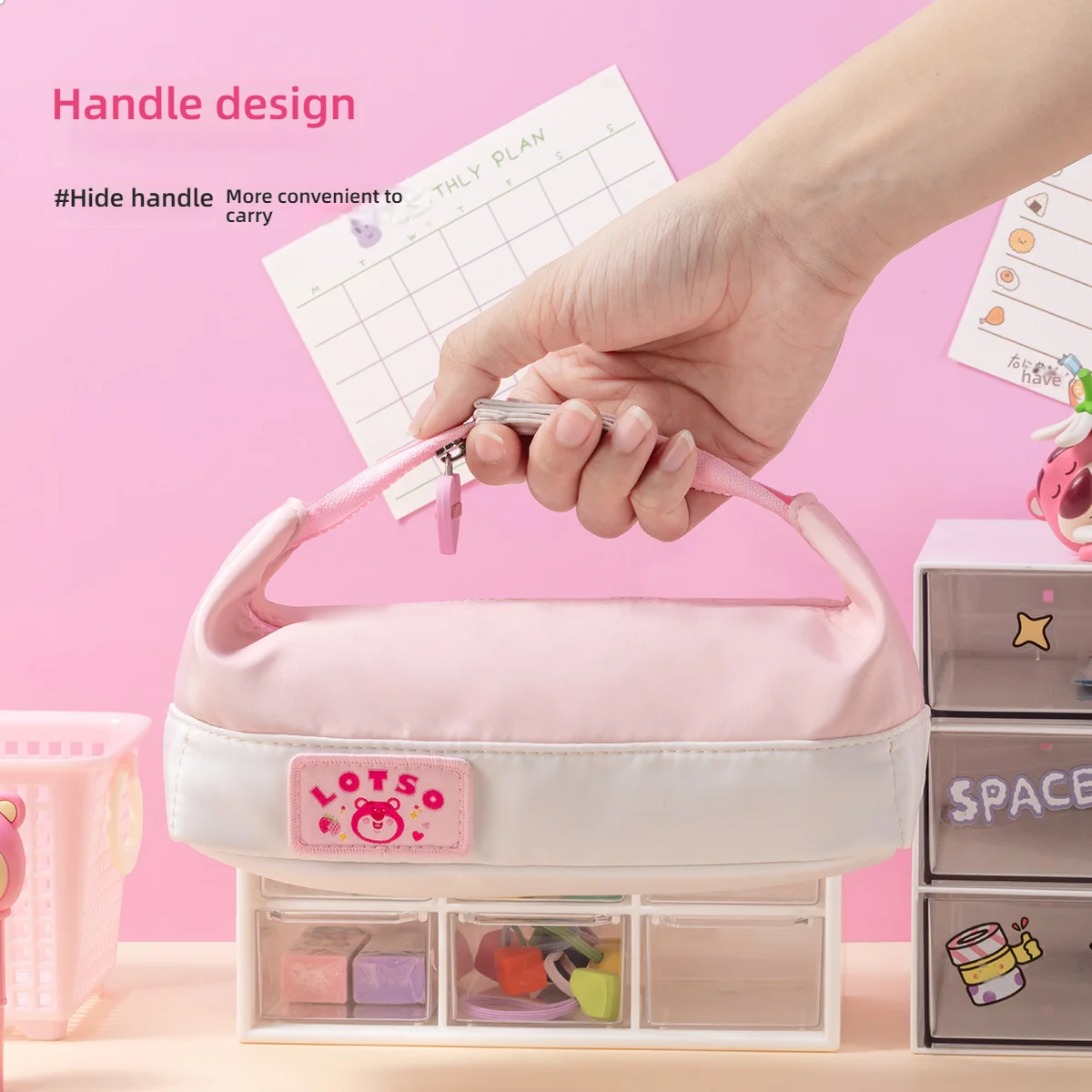 Disney Stitch Soft Set High Aesthetic Flip Top high-capacity Pencil Bag Lotso Large Capacity Storage Canva Stationery Bag ﻿