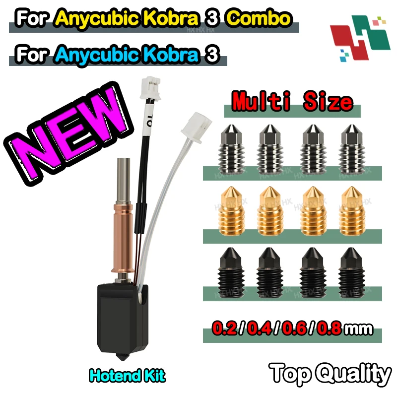 For Anycubic Kobra 3 2.0 Hotend Kit New Upgrade Hotend For Kobra 3 Combo 3D Printer Brass Copper Hardened steel nozzle