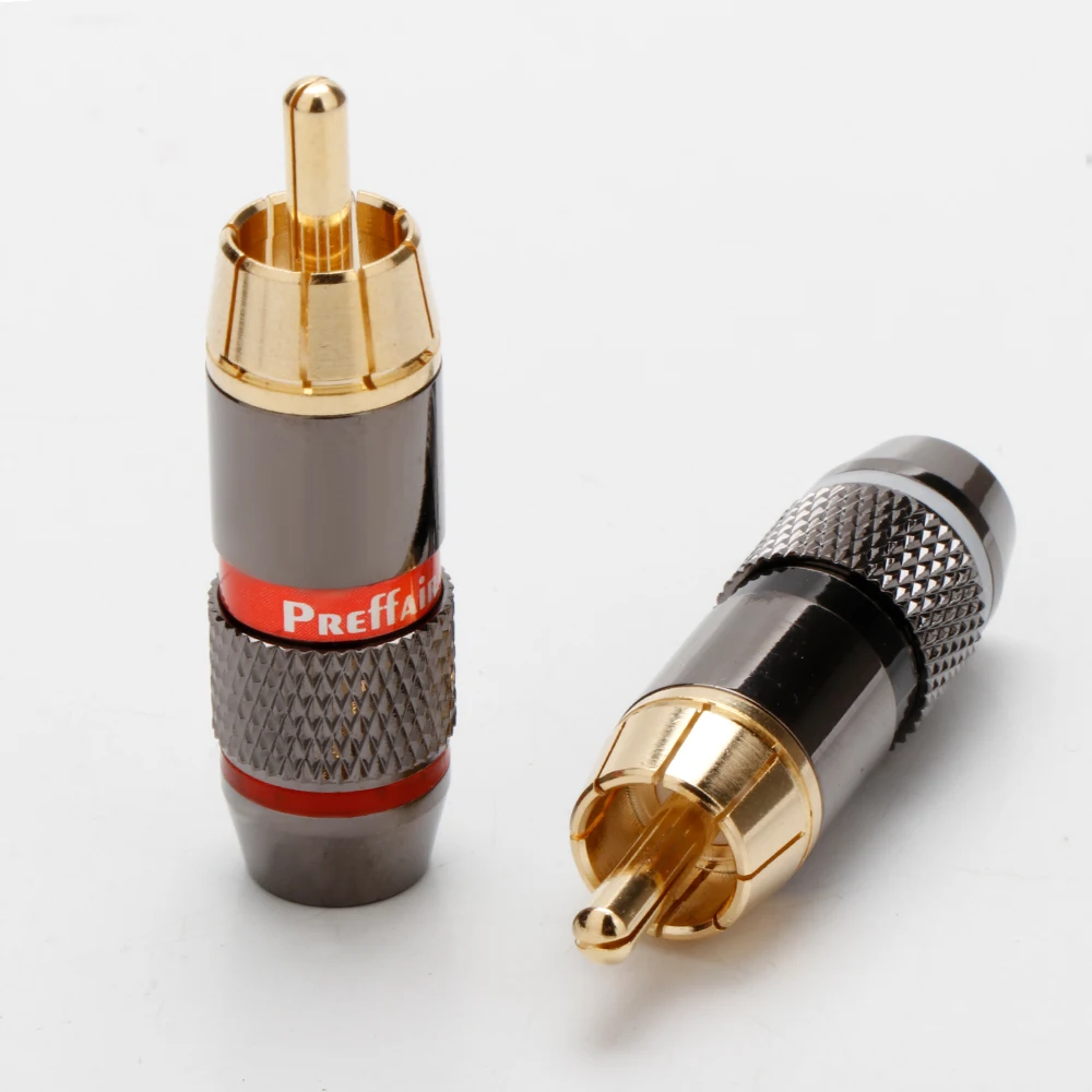Preffair High-end 8mm Speaker Cable Connector Double self-Locking Lotus Gold Plated RCA plug for DIY HiFi Audio cable RCA Cable