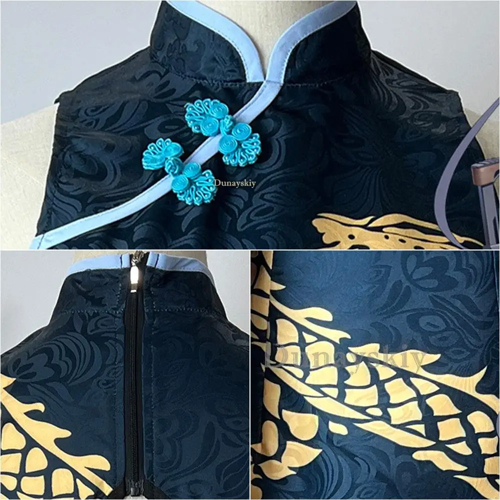 Qipao-conjunto completo de ropa para Cosplay, conjunto de guantes rompevientos, peluca, disfraz de Carnaval de Halloween, Anime Blue Archive