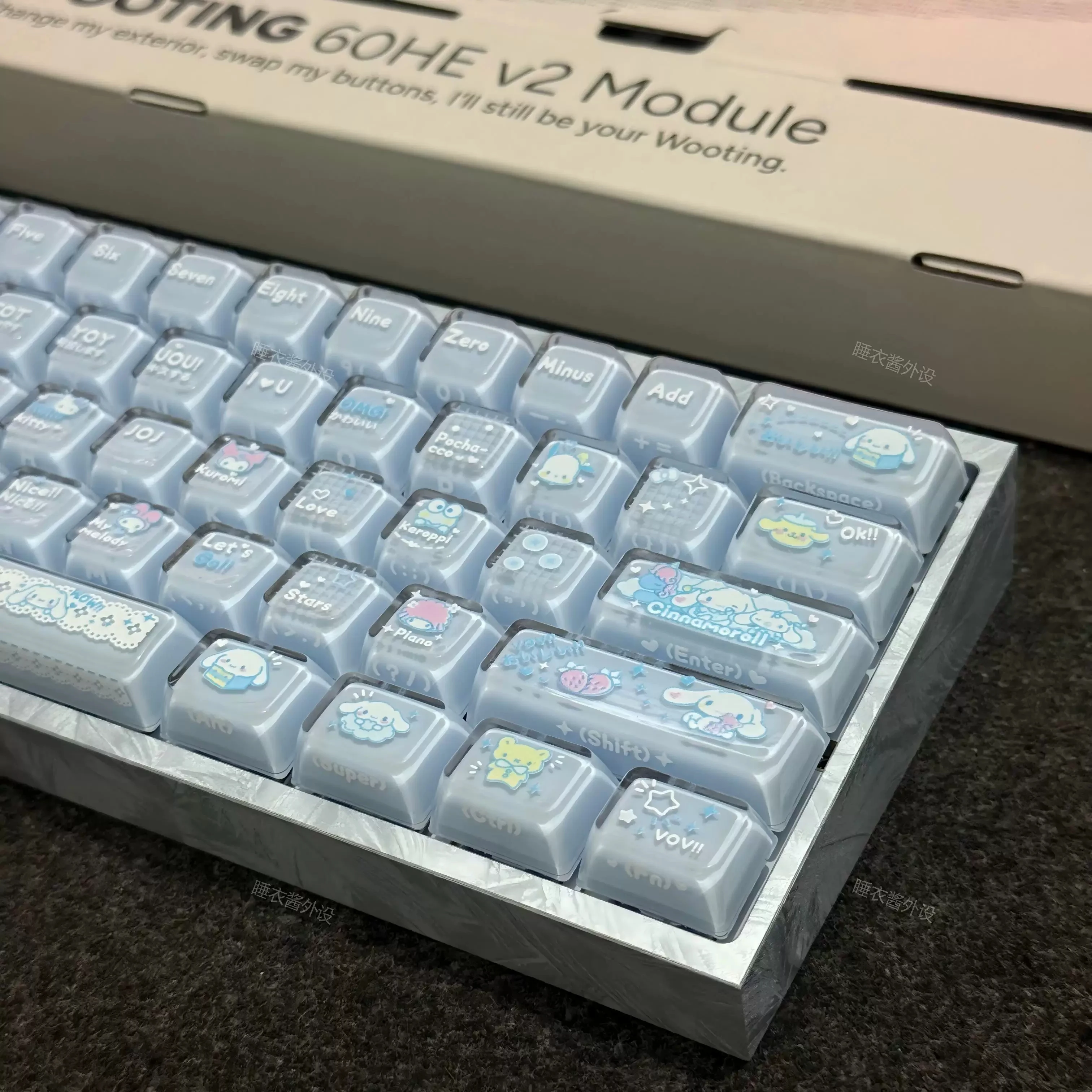 Kawaii Cute Sanrio Cinnamoroll Keycaps MDA Profile PBT+PC Double-shot Pudding Crystal Keycap for MX Switch Mechanical Keyboards