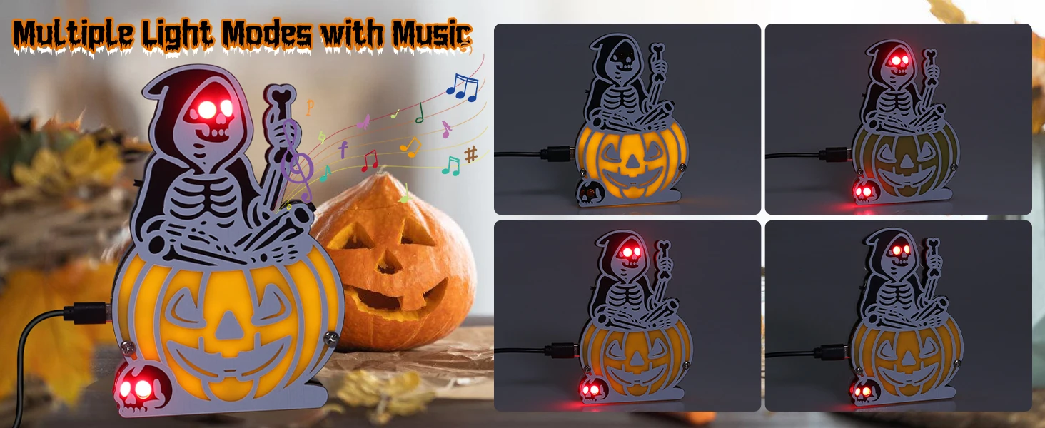 Halloween Hexen-Skelett-Kürbis-Lötprojekt mit 5 Lichtmodi & Gruselmusik STEM Elektronik-Set Gruselige Dekoration & Geschenke – Detail 3