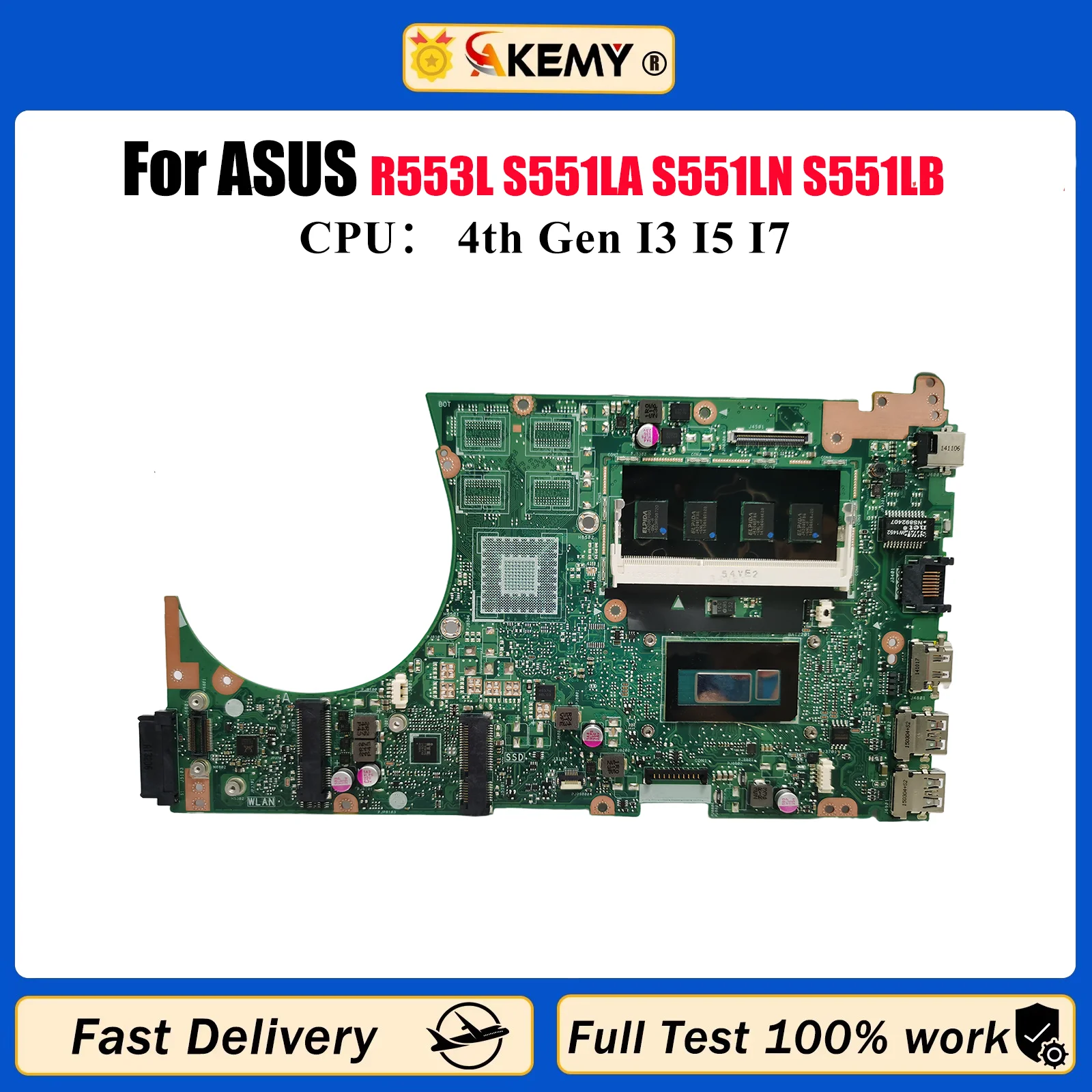 

S551LA Материнская плата для ноутбука ASUS VivoBook S551L R553L S551LA S551LN S551LB Материнская плата для ноутбука с процессором I3 I5 I7 100% тест в порядке