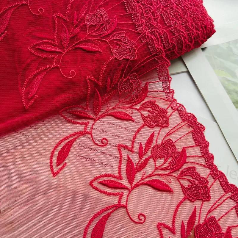 

15Yds/lot Exquisite Red Flower Lace Embroidery Mesh Tulle Embroidered Lace Trim Polyester Lace Fabric for Women Dress