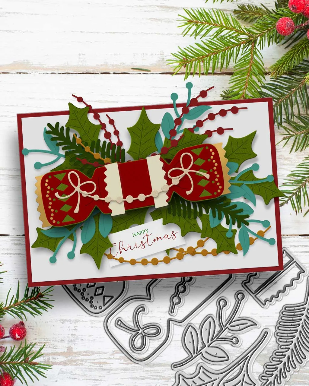 2025 أكتوبر جديد الخريف الشتاء أكواز الصنوبر عيد الميلاد هولي بيريميال قطع يموت DIY بها بنفسك سكرابوكينغ اليدوية ألبوم اليوميات بطاقات #4