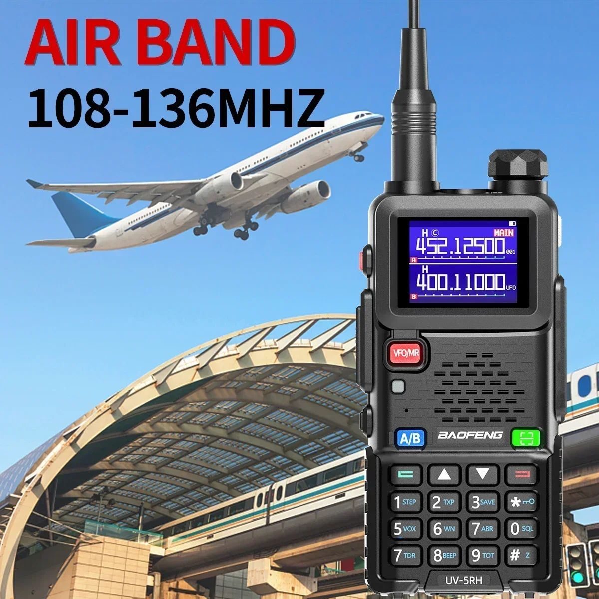 Baofeng UV-5RH 10W Air Band Walkie Talkie Wirless Copy Frequency 999CH Tri-power Type-C USB Long Range UV-5R Ham Two Way Radio