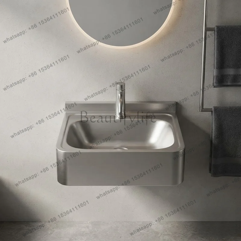 PG Integrated Basin Stainless Steel Wall Mounted Bathroom Sinks Outdoor Washstand Balcony Kitchen Washing Sink Heavy Duty Vanity