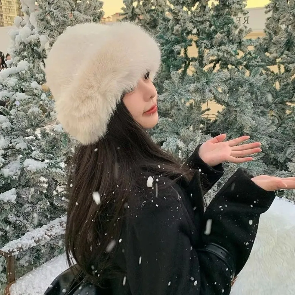 Autumn and Winter 2026 New Women's Fashion Fur Cap Fur Hat Fur Hats Mongolian Hat Brimless Plush Fluffy Skiing Riding Warm Caps