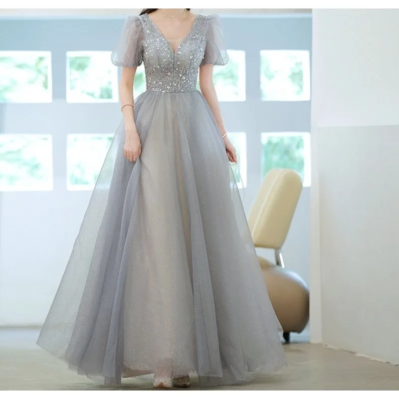 Vestido de noche largo de lujo para fiesta de boda de gasa con hombros descubiertos de talla grande vestido de noche brillante con hombros descubiertos