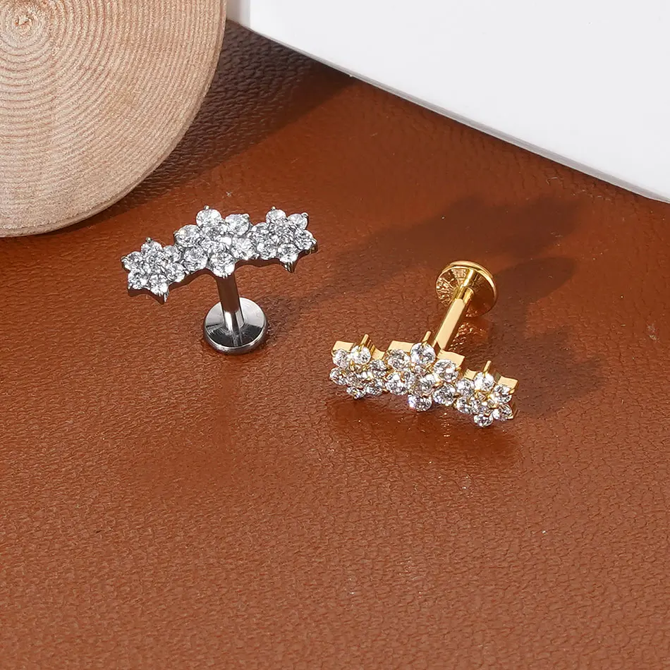 1/5 قطعة التيتانيوم Labret الأذن الزنمة القرط مربط داخليا الخيوط الزركون زهرة الشفاه الغضروف اللولب الثقب النساء مجوهرات 16 جرام #6