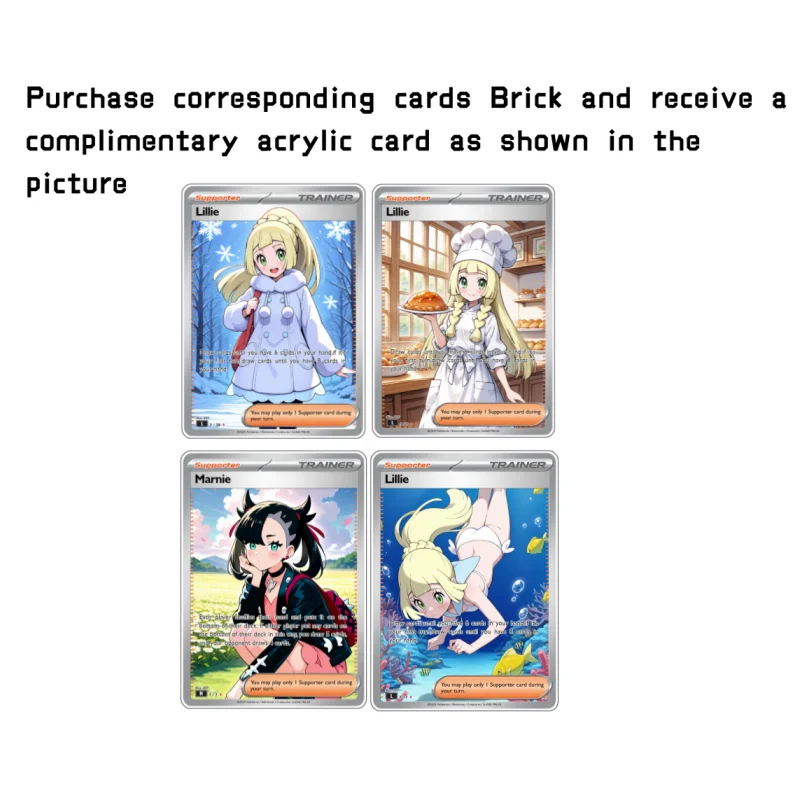 Pokemon Cards Brick PTCG Lillie Marnie Swimsuit Swim Baker Field Snow Anime Game Expand Art Acrylic Protective Case DIY Toy Gift