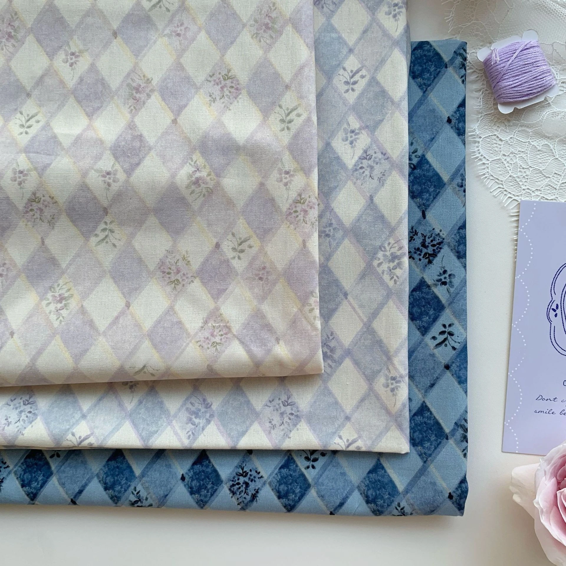 145x50cm 40S Cotton Printed Fabric Vintage Floral Checkered DIY Cloth for Clothing Hair Accessories Bags Sewing Cloth