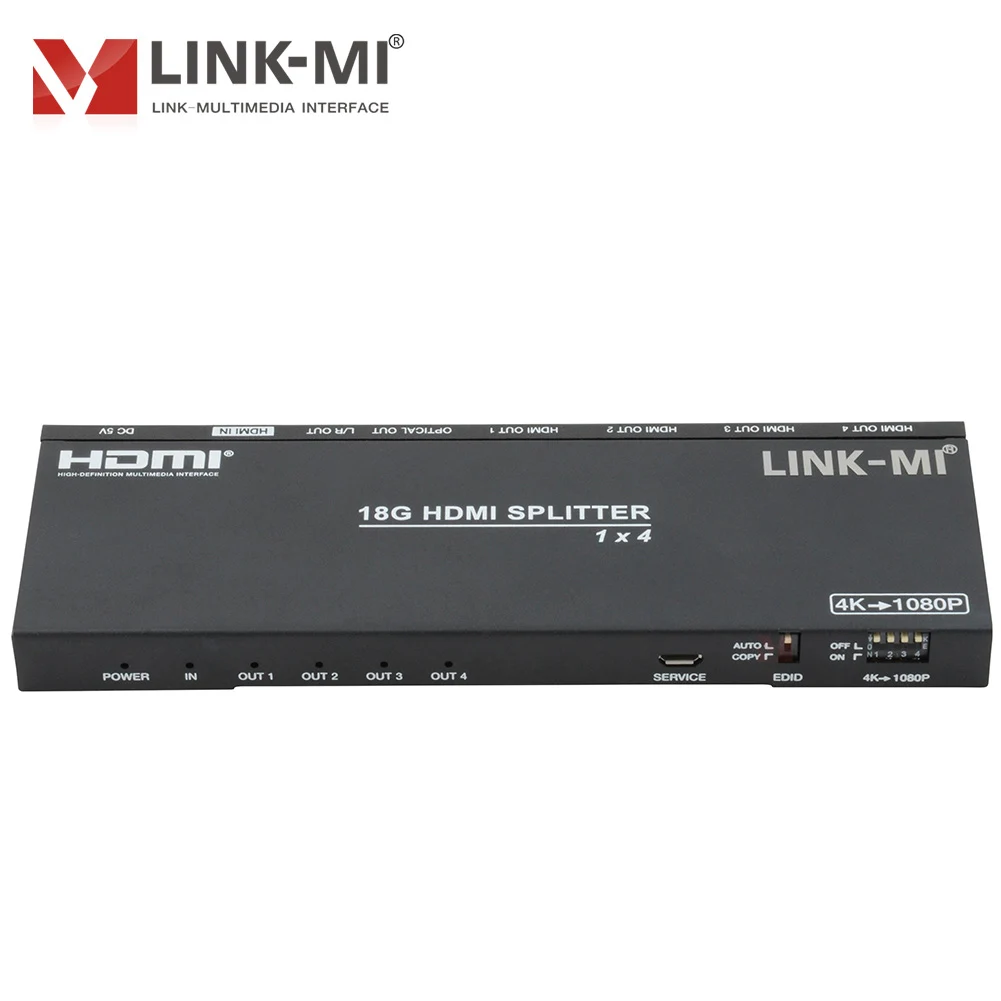 1x4 HDMI 2.0 Splitter 1 In 4 Out 4K60Hz HDMI Distributor with Audio Extract Scaler EDID HDCP Video Splitter