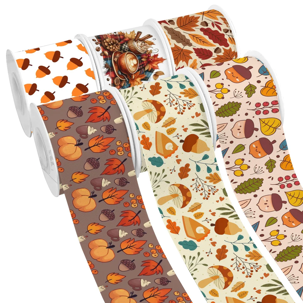 Autumn Leaf Fall Grosgrain Ribbon Satin Ribbon for Cheer Bows Girl Hair Bows Party DIY Craft Supplies Gift Wrapping
