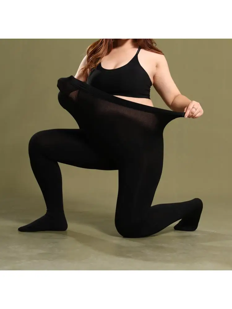 1pcs High Waist Female Plus Size Stretchy Thick Tights 120d Women Fleece Pantyhose Autumn Warm 45- 150kg Black White Skin Color