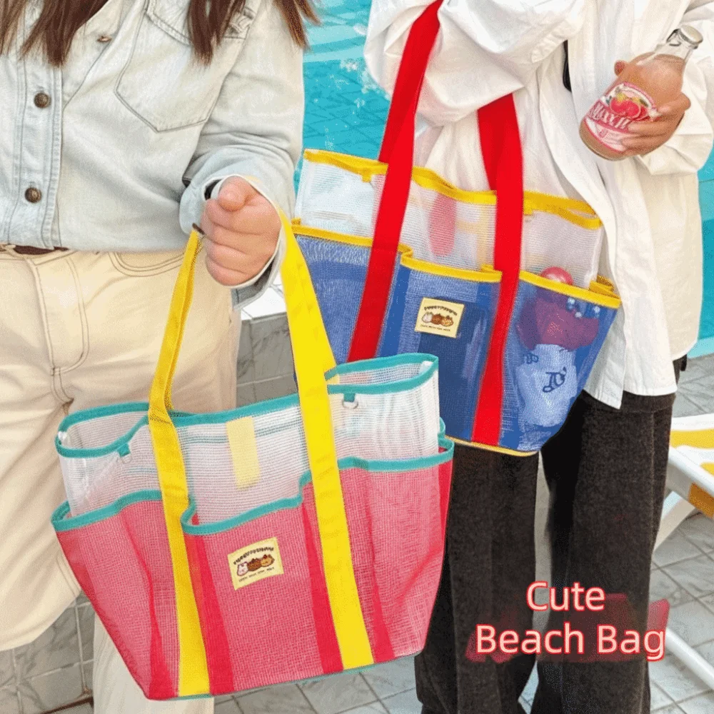 

Cartoon Nylon Mesh Beach Bag Dry Wet Separation Toiletry Storage Bag Korean Large Capacity Swimming Bag Cosmetic Bag