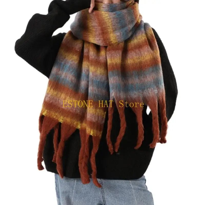 

49MF Popular Rainbow Scarf Blended Shawl Wrap for Various Outfit Women Men Unisex