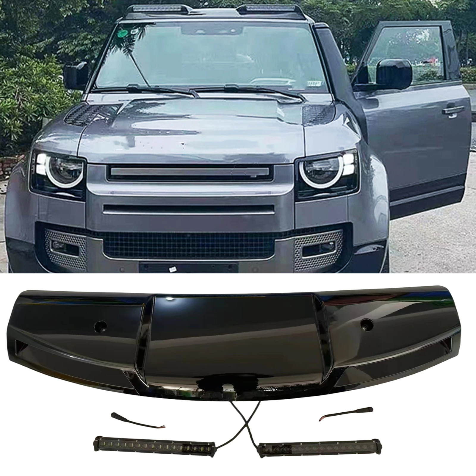 Car Front Roof Spoiler Top Light Bar DRL with 2 LED For Land Rover Defender 90 110 2020-2024