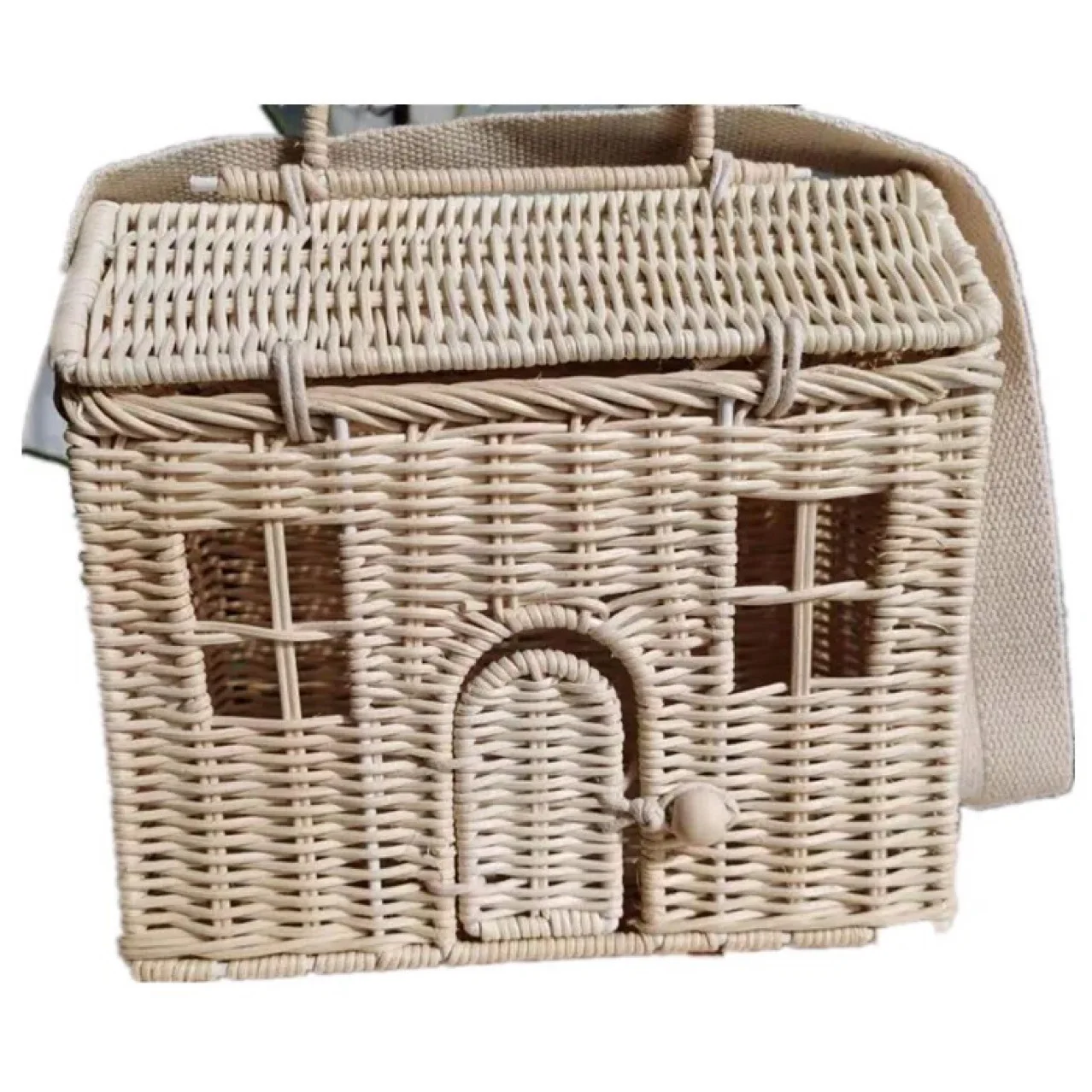 Baby Photography Props Hand-woven Wooden Small House Messenger Bag Rattan Hand Bag Storage Basket Children\'s Shooting Props