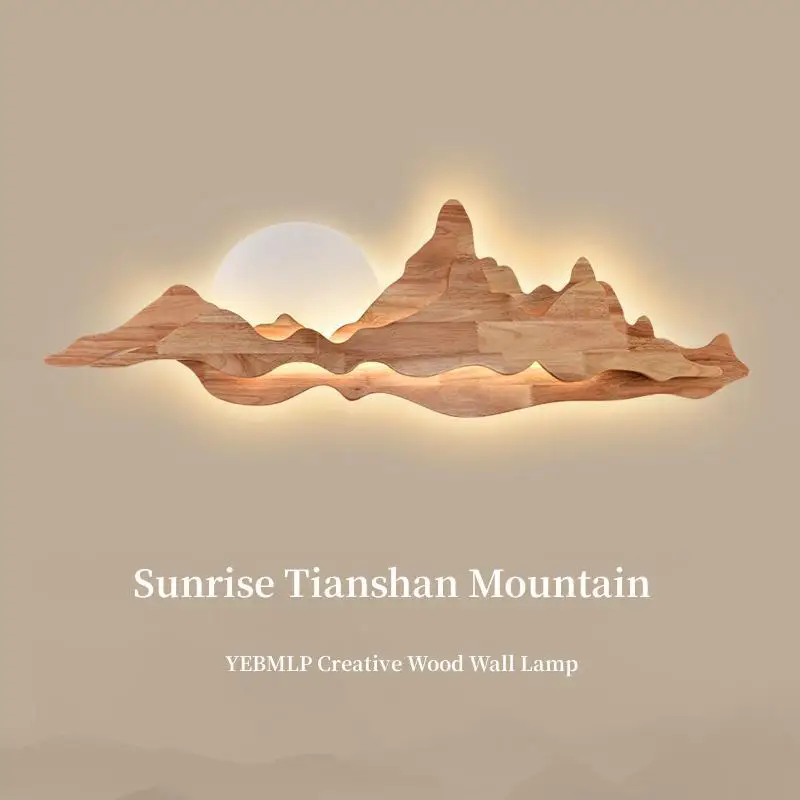 Modern Wooden LED Wall Lamp Sunrise Tianshan Mountain Design Sconce For Living Room Bedroom Decor Creative Wall Ligh Night Light