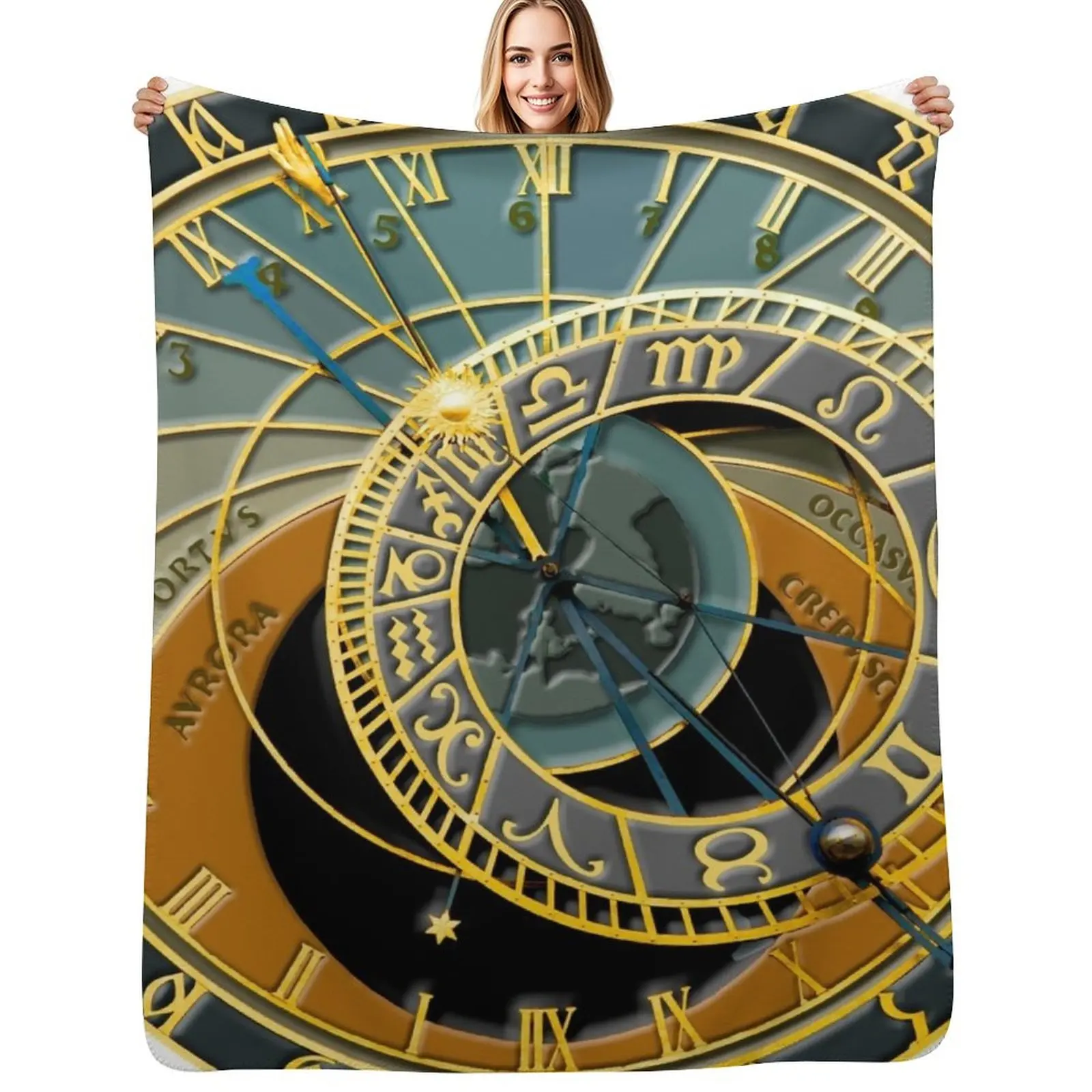 Prague Astronomical Clock 3D Throw Blanket Sofa Quilt Thin Decorative Sofa Luxury Designer For Baby Travel Blankets